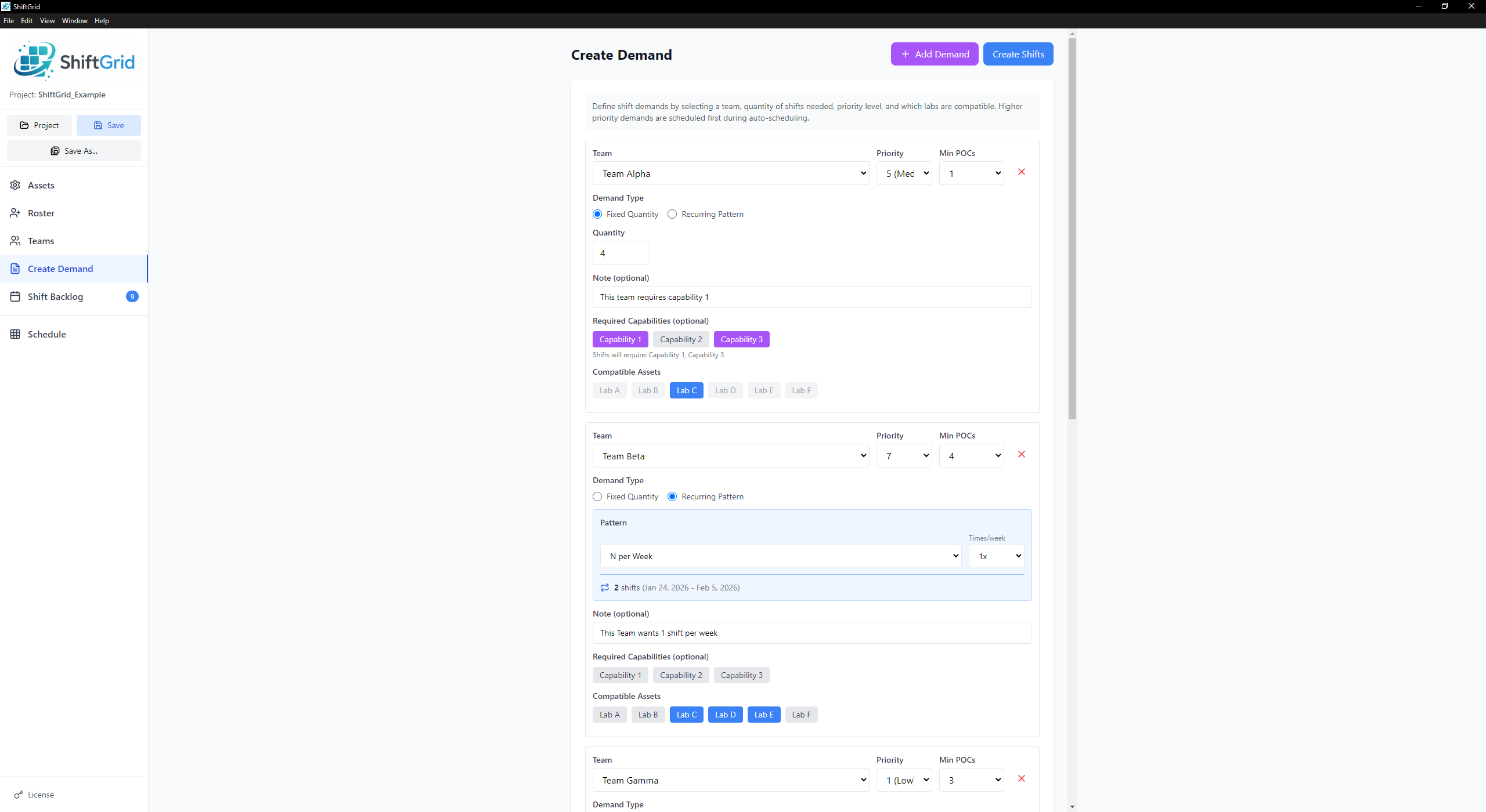 Create Demand page screenshot
