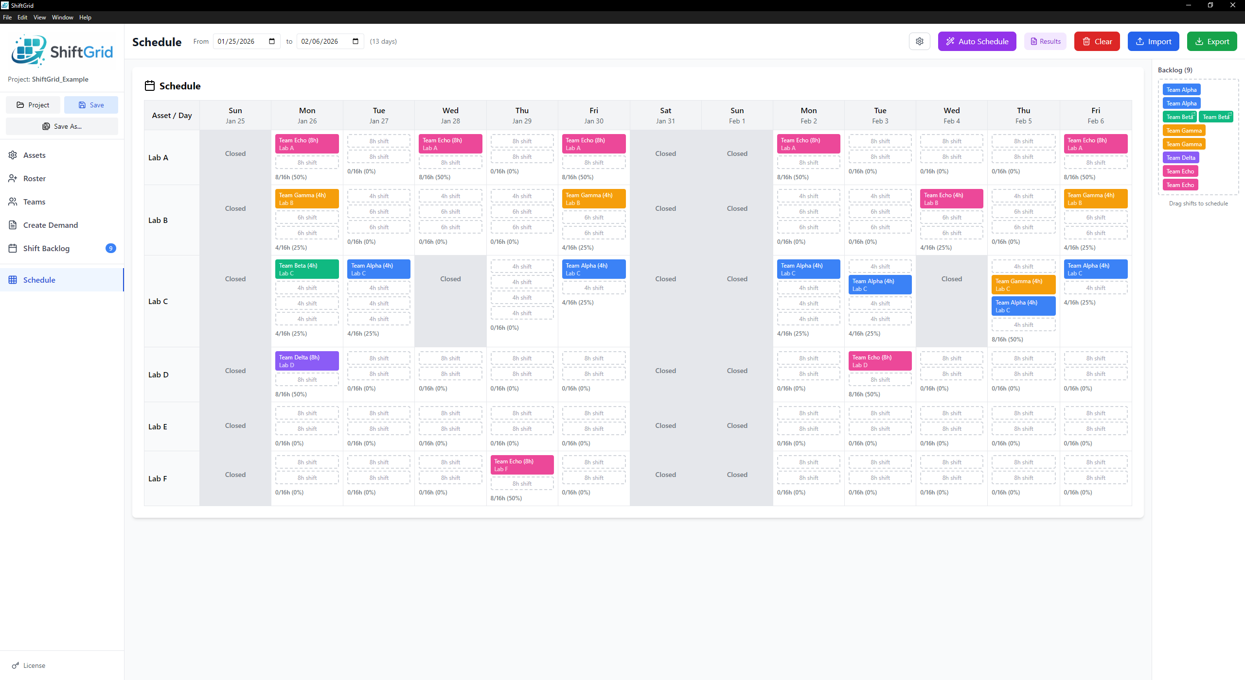 Schedule page screenshot
